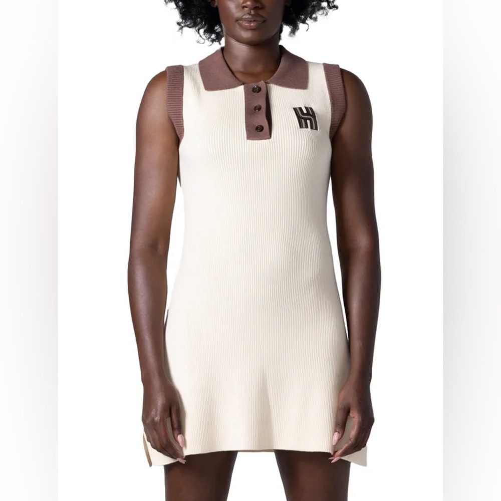 Honor The Gift Womens Ribbed Tennis Dress In Cream And Brown Polo Xl Nwt — image 3 of 8
